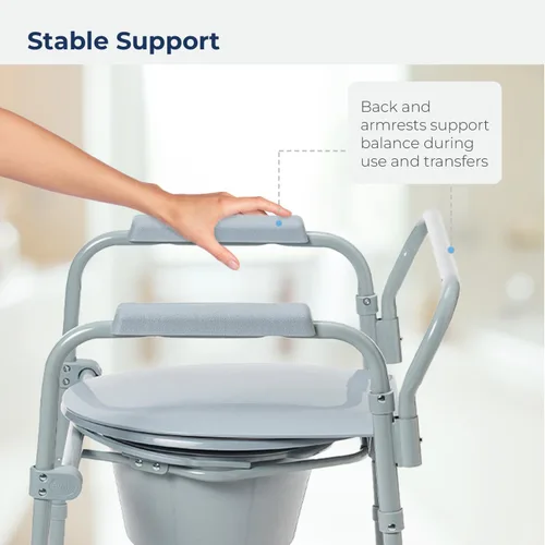 Miniatura 10 de Drive Medical RTL11158KDR - Silla plegable de acero para mesita de noche, inodoro portátil, capacidad de peso de 350 libras con cubo de 7.5 cuartos