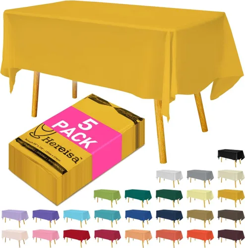 Miniatura 107 de Paquete de 3 manteles de plástico desechables de 54 x 108 pulgadas, manteles de color blanco hueso, manteles de fiesta nupcial para fiestas