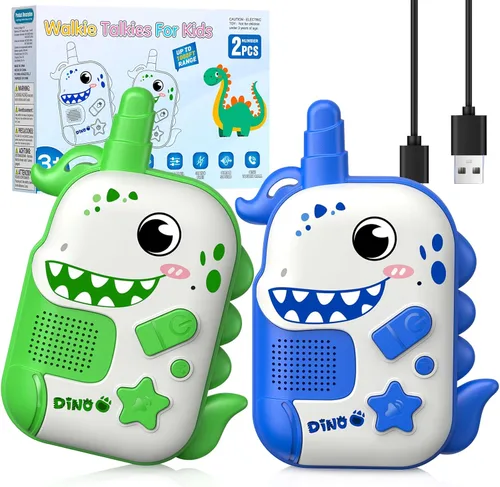 Walkie Talkies Recargables Juguetes para Niños: Juguetes de Dinosaurio Walkie Talkies para Niños 2 Pack Regalos de Navidad Cumpleaños para Niños de