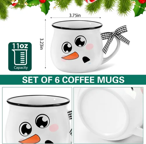 Miniatura 4 de Zubebe Juego de 6 tazas de café de cerámica de invierno con cintas de asa, juego de tazas de café de 12 onzas, taza de cacao caliente, regalo