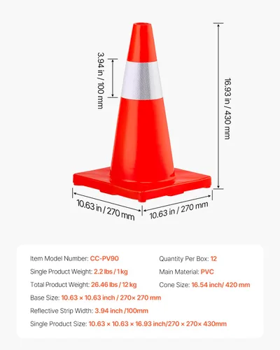 Miniatura 9 de VEVOR Paquete de 12 conos de tráfico de 18 pulgadas, conos de estacionamiento de seguridad en carretera, base de PVC, cono de tráfico naranja