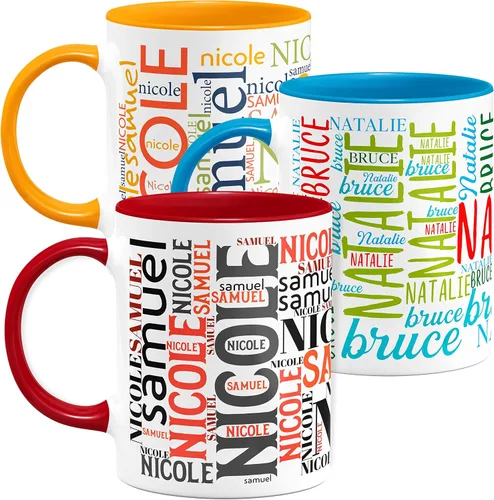 Miniatura 21 de Tazas de café personalizadas con arte de nube de palabras, 12 colores y 9 fuentes artísticas, 11 onzas. Regalos personalizados para parejas, hombres