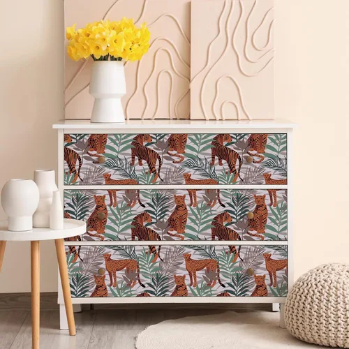 Miniatura 2 de CRE8TIVE Papel tapiz de animales de tigre y leopardo, hojas exóticas de selva tropical, papel tapiz de despegar y pegar, papel tapiz de 12 x 118