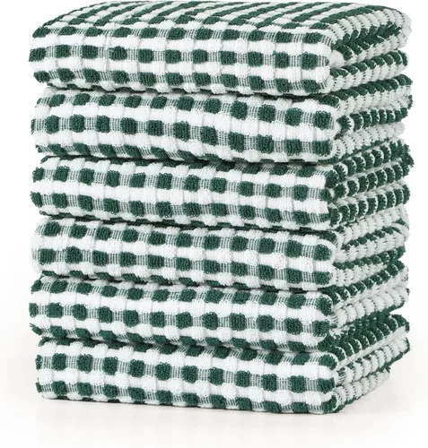 Miniatura 22 de SALAS Paños de cocina de algodón para secar platos de cocina, toallas de cocina de rizo de celosía, paños de cocina altamente absorbentes con lazo