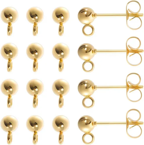 Miniatura 6 de SUNNYCLUE 1 caja, 80 unidades, 20 pares de aretes de bola, aretes de acero inoxidable 304 con lazo de 0.157 pulgadas para hacer joyas, accesorios