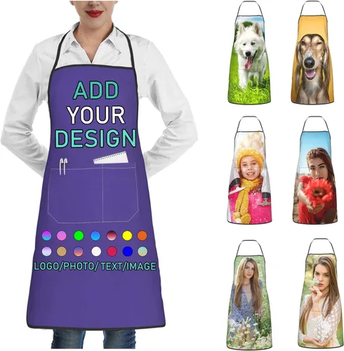 Miniatura 42 de Delantal personalizado con 2 bolsillos, personalizable con nombre, texto, logotipo, foto, cocina, horneado, delantal de cocina para mujeres y hombres