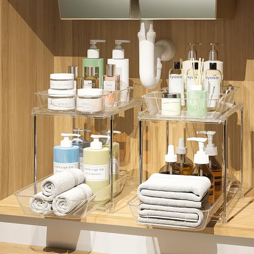 Miniatura 12 de Sevenblue Paquete de 4 organizadores para debajo del fregadero, organizadores de baño y almacenamiento, organizador de armario extraíble multiuso