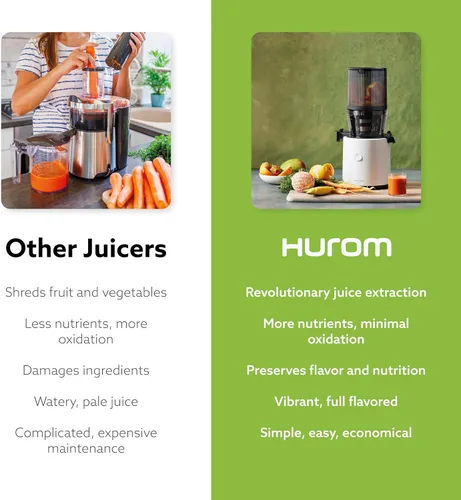 Miniatura 7 de Máquina exprimidora de prensa fría Hurom H320N, exprimidora de masticación lenta fácil de limpiar, coladores gruesos, autoalimentación, sin manos