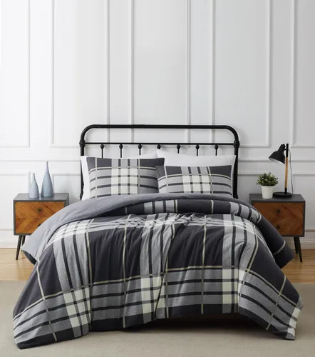 TRULY SOFT Milo Plaid Full/Queen - Juego de edredón de franela de 3 piezas