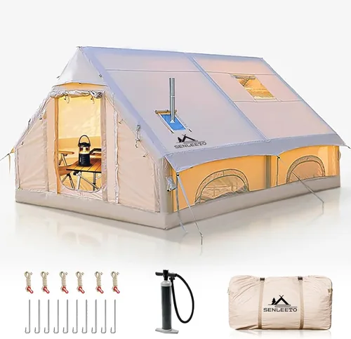 Miniatura 17 de Tiendas de campaña inflables para 4/6/8/10 personas, tienda de campaña inflable grande con gato de estufa, tienda inflable para 4 estaciones