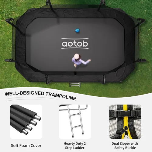 Miniatura 4 de AOTOB Trampolín rectangular de 12 pies/14 pies – Trampolines perfectos para exteriores para niños – Tranpoline estilo gimnasia con recinto
