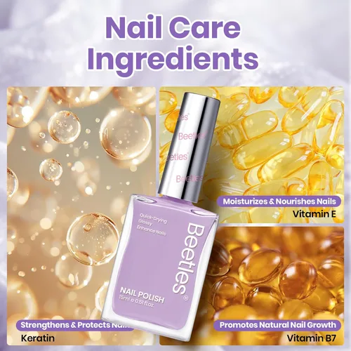 Miniatura 6 de Beetles - Esmalte de uñas morado – Violeta nublado de 0.51 onzas líquidas, esmalte de uñas morado pastel con purpurina de secado rápido para uñas