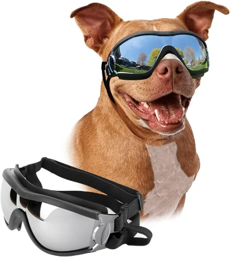 Miniatura 8 de Gafas de sol para perros de razas grandes, juego de 2 piezas de protección UV negra y transparente, resistente al viento para perros medianos a