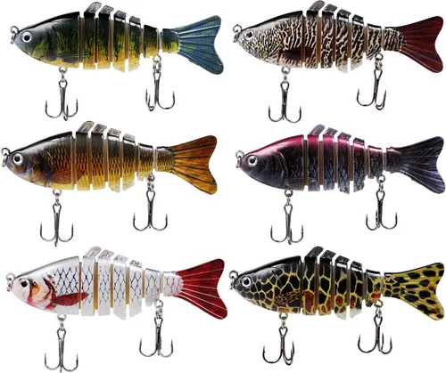 Miniatura 2 de 6 señuelos de pesca para lubina, señuelo de trucha de agua superior, cebos de natación multiarticulados, cebos duros de hundimiento lento