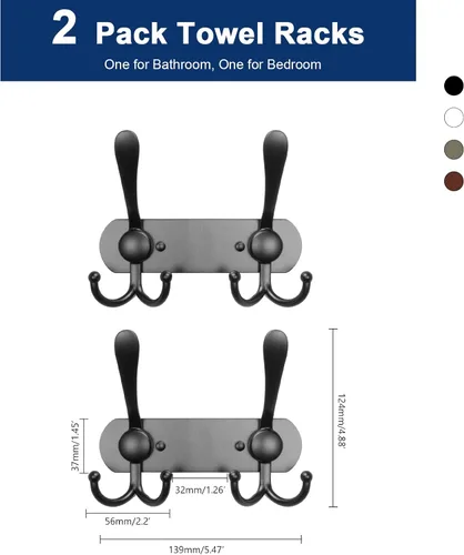 Miniatura 2 de NearMoon Perchero montado en la pared, paquete de 2 ganchos resistentes para toallas de baño, de acero inoxidable, gancho de metal para toallas