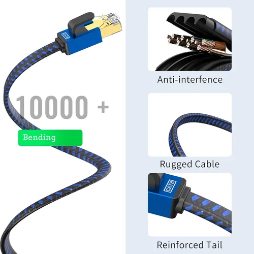 Miniatura 4 de Cable Ethernet Cat 8 de 12 pies, cable de Internet de alta velocidad, cable de red trenzado de nailon, conectores RJ45, cable LAN plano blindado