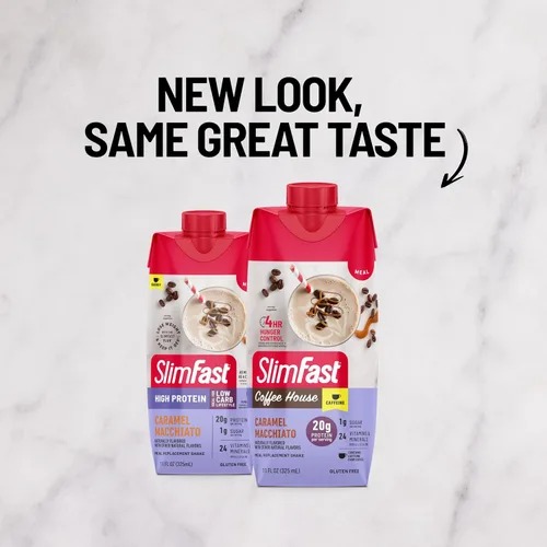 Miniatura 2 de SlimFast Batido de Proteína con Cafeína, Caramel Macchiato - 20g de Proteína, Batidos de Reemplazo de Comida, Alto en Proteína con Bajo