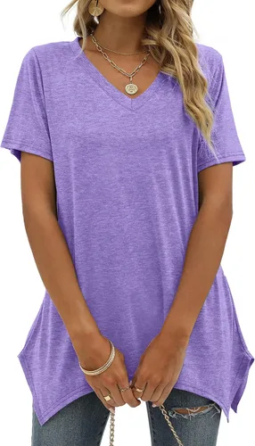 Miniatura 2 de Alaroo Camisetas básicas de verano para mujer, manga corta, cuello en V, túnica