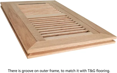 Miniatura 5 de Registro de piso de madera dura de roble blanco, montaje al ras con marco, 6 x 12 pulgadas con regulador de tiro, sin acabar Blanco (White Oak)