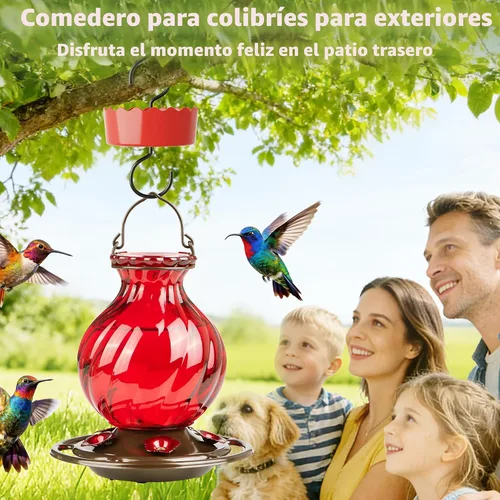 Miniatura 6 de Auslar - Comedero para colibríes, de vidrio de 26 onzas, para colgar en exteriores, a prueba de hormigas y abejas, foso de hormigas y 5 puertos