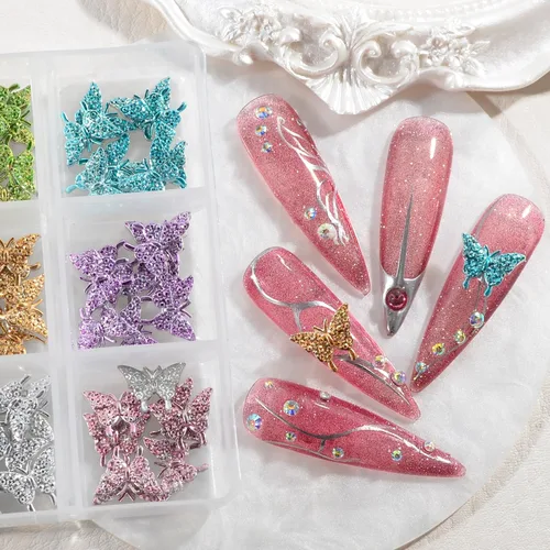 60 dijes de uñas de mariposa con purpurina 3D de mariposa para arte de uñas, de aleación de metal, encantos de uñas Kawaii para uñas acrílicas,