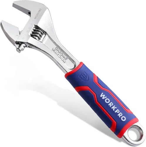 Miniatura 9 de WORKPRO juego de 3 llaves ajustables, llave de mandíbula ancha Cr-V con empuñadura antideslizante de goma, 6 pulgadas, 8 pulgadas, 10 pulgadas
