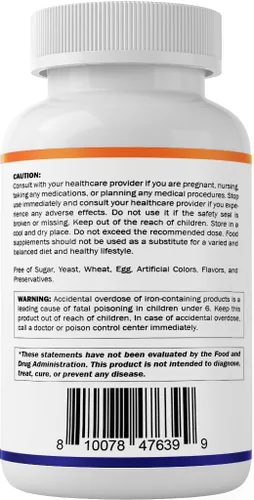 Miniatura 9 de Vitamatic Fumarato ferroso 325 mg + vitamina C 100 mg (104 mg de hierro elemental) – Suplemento de hierro de alta potencia – Suave para el estómago