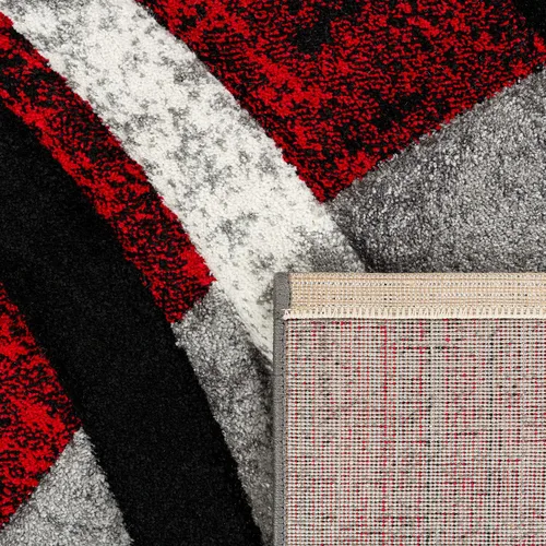 Miniatura 4 de Paco Home Alfombra de diseño con corte de contorno a rayas modelo en mezcla de gris, negro y rojo, tamaño: 3 pies 11 pulgadas x 5 pies 7 pulgadas