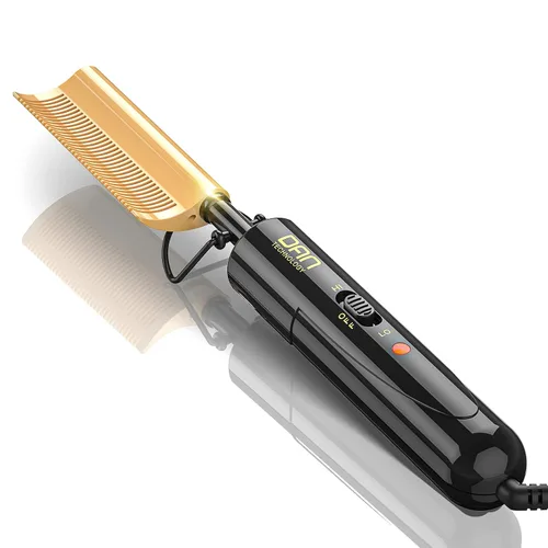 DAN Technology Plancha Alisadora de Cerámica Curva y Peine de Presión Térmica, 450°F de Doble Voltaje para Cabello Natural Negro, Portátil para