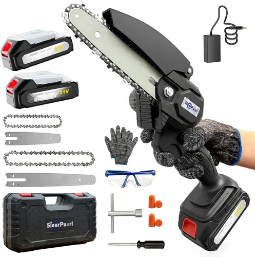 Mini motosierra inalámbrica, 4 y 6 pulgadas motosierra eléctrica | Funciona con pilas, de mano, 2 baterías y cargador, corte de madera para cortar