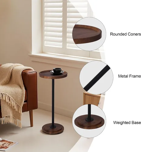 Miniatura 6 de Home Dector - Mesa auxiliar para sofá, mesa pequeña para bebidas para espacios pequeños, mesa auxiliar de café con patas de madera para sala