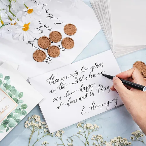 Miniatura 6 de Yeaqee Juego de 50 envolturas de invitaciones de boda, chaquetas de vellum preplegadas para invitaciones de 5 x 7 pulgadas, calcomanías
