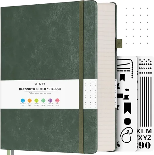 Miniatura 25 de Cuaderno de puntos, 312 páginas numeradas, cuaderno grande B5 de cuero de tapa dura, cuaderno de 3.53 oz/yd² con páginas de índice, diario de puntos