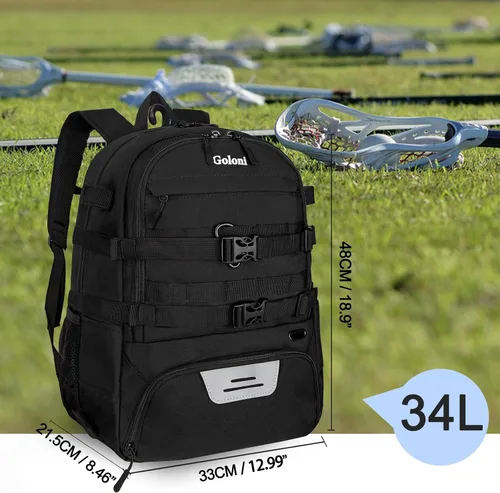 Miniatura 5 de Goloni Lacrosse - Mochila para equipo con dos palos y compartimento separado para tacos y bolsa de hockey sobre césped