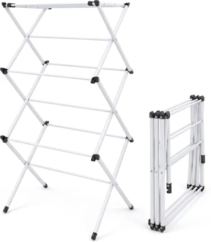 Honey-Can-Do 3-Tier Folding Metal Clothes Drying Rack - Portable Accordion Laundry Drying Stand - 16 Ft Drying Capacity - Compact Space-Saving