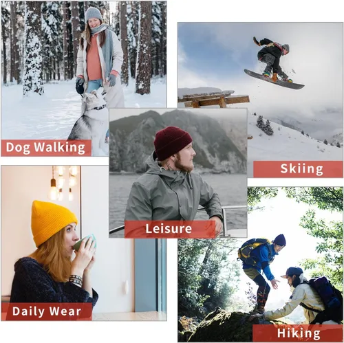 Miniatura 5 de Gorros de lana para mujeres y hombres, unisex, de punto suave, con puños, diseño de calavera, elástico, color sólido, sombreros de invierno