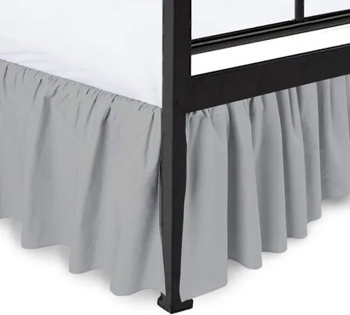 Miniatura 14 de Falda de cama individual negra para falda de cama con volantes con caída de 16 pulgadas, tela de tres lados ajustable con volantes suaves y sedosos