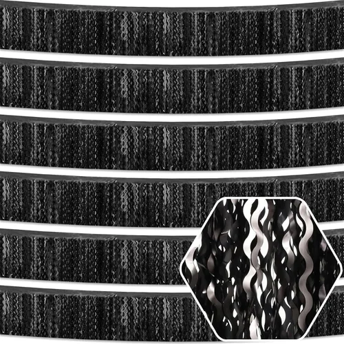 Paquete de 6 guirnaldas de flecos de papel de aluminio de 10 pies de color negro ondulado metálico con serpentinas de oropel para colgar en la