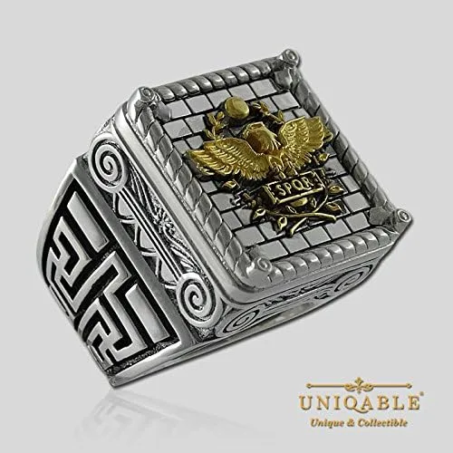 Miniatura 2 de Anillo de plata de ley 925 chapado en oro de 18 quilates con águila imperial romana histórica KTR007