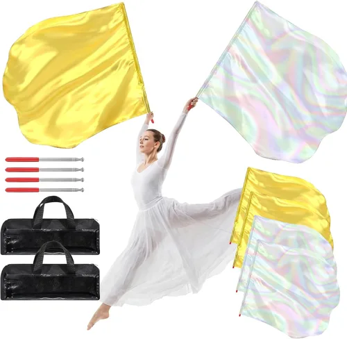 SmoothNovelty Juego de 4 Banderas de Adoración de 47 x 39 Pulgadas Banderas de Danza de Alabanza y Adoración con Barra Escalable Bandera de Ala de