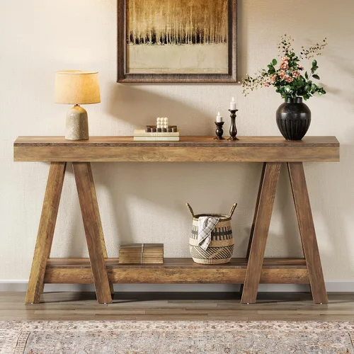 Miniatura 3 de Tribesigns Mesa consola de granja de 70.87 pulgadas, mesa decorativa de entrada de 2 niveles detrás del sofá para sala de estar, entrada, vestíbulo