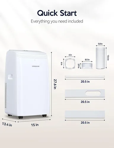 Miniatura 8 de VAGKRI Aire acondicionado portátil de 12,000 BTU, CA 3 en 1 con ventilador y deshumidificador, enfría hasta 450 pies cuadrados, unidad de CA de bajo