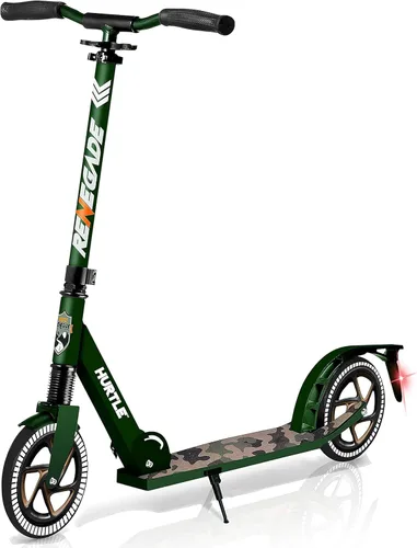 Hurtle Renegade Kick Scooter for Kids, Teenagers & Adults - 2-Wheel Folding Scooter with Adjustable T-Bar Handlebar - Alloy Anti-Slip Deck Camouflaje