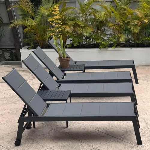 Miniatura 40 de PURPLE LEAF Juego de 2 tumbonas de aluminio para patio al aire libre con ruedas y mesa auxiliar, tumbona de piscina para jardín al aire libre, junto