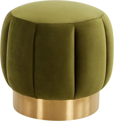 Miniatura 13 de SAFAVIEH Couture Collection Maxine Glam - Otomana redonda tapizada de terciopelo negro/canal dorado para sala de estar, dormitorio, taburete