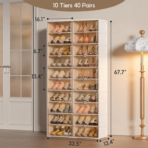 Miniatura 2 de Armario portátil de almacenamiento de zapatos para entrada de armario, organizador de zapatos plegable con puerta transparente magnética