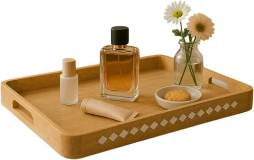 Miniatura 10 de Mela Artisans Bandeja de madera para servir con asas, 15 x 10 x 1.75 pulgadas, bandeja decorativa de madera de mango, bandeja otomana, aperitivos