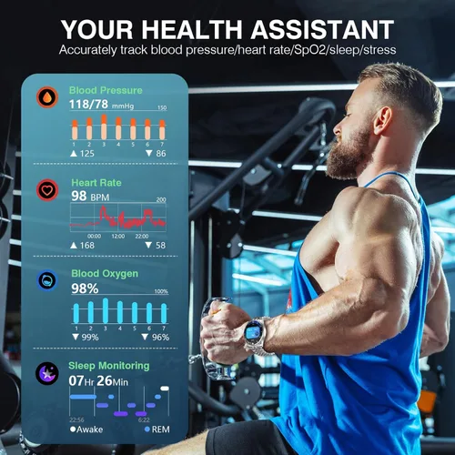 Miniatura 4 de SOUYIE 2025 DA GPT Reloj Inteligente para Hombre, Frecuencia Cardíaca, Presión Arterial, Oxígeno en Sangre, Monitor de Sueño, 107 Modos Deportivos