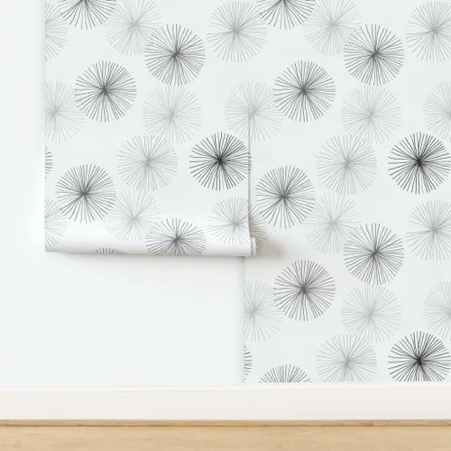 Miniatura 4 de Peel & Stick Wallpaper Swatch - Dandelions Grayscale Dandelion Greyscale Mid Century Modern Minimalist Mod Circle Snowflake Round Custom Removable