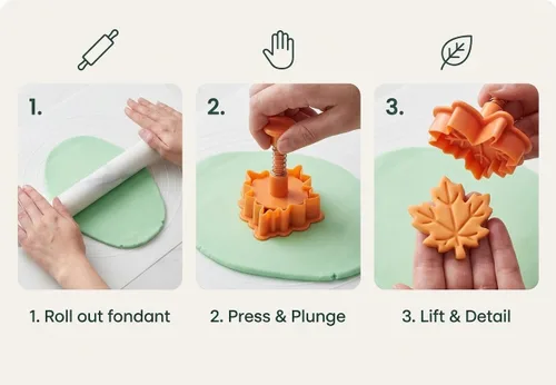 Miniatura 5 de 4 cortadores de galletas de hojas con sellos de émbolo, moldes de hojas de arce y roble veteado 3D para decoración de corteza de pastel, hornear